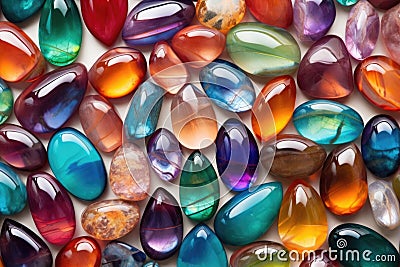 polished gemstones reflecting rainbow hues Stock Photo