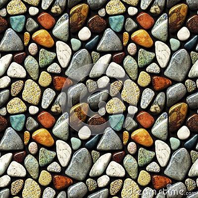 Polished gemstones seamless pattern. Tumbled rocks, pebbles repeating background Stock Photo