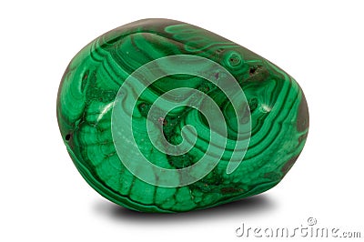 Polished natural malachite stone, isolated on white background Stock Photo