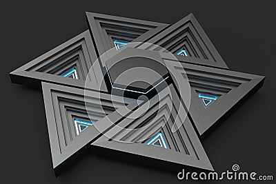 Polished triangle metal frame, 3d rendering Stock Photo