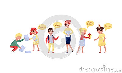 Polite children help each other. Vector illustration. Vector Illustration
