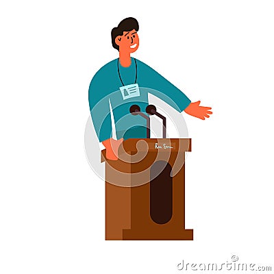 Politic man vector illustration election speech. Business person with public microphone communication. Speaker debate concept sign Vector Illustration