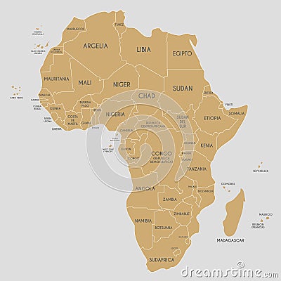 Political Africa Map vector illustration with country names in spanish Vector Illustration