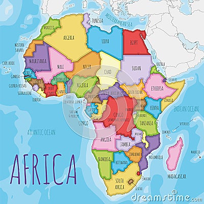 Political Africa Map vector illustration with different colors for each country Vector Illustration