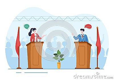 Political Candidate Illustration with Debates Concept for Promotion, Election Campaign, Active Discussion and Get Votes Vector Illustration