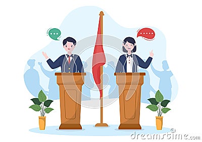 Political Candidate Illustration with Debates Concept for Promotion, Election Campaign, Active Discussion and Get Votes Vector Illustration