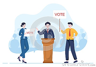 Political Candidate Illustration with Debates Concept for Promotion, Election Campaign, Active Discussion and Get Votes Vector Illustration