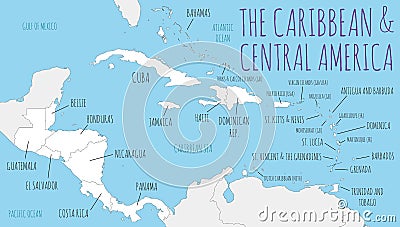 Political Caribbean and Central America Map vector illustration with countries in white color Vector Illustration