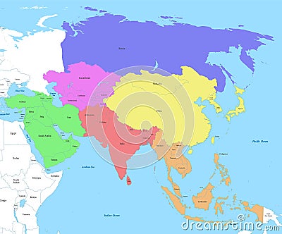 map of Asia with borders of the states. Vector Illustration