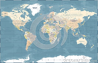 Political Colored World Map Vector Cartoon Illustration