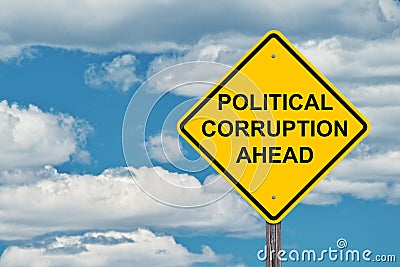 Political Corruption Ahead Warning Sign Stock Photo