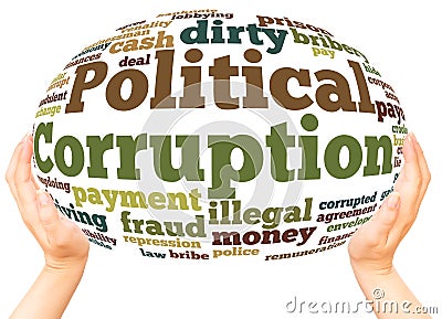 Political Corruption word cloud hand sphere concept Stock Photo