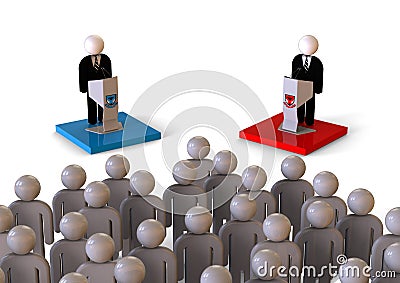 Political debate in front of a crowd concept Stock Photo