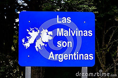 Political declaration in National Park Tierra del Fuego in Patagonia, Argentina. Las Malvinas, Falkland Islands are Argentinan Stock Photo