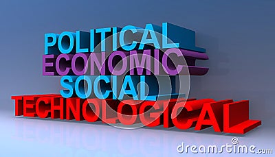 Political economic social technological on blue Stock Photo