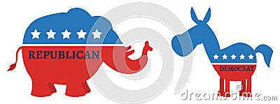 Political Elephant Republican Vs Donkey Democrat Vector Illustration