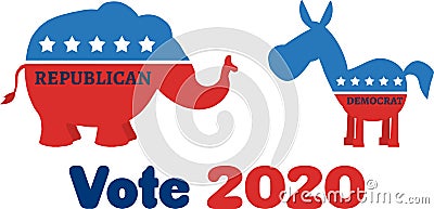 Political Elephant Republican Vs Donkey Democrat Vector Illustration