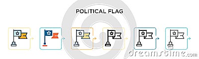 Political flag vector icon in 6 different modern styles. Black, two colored political flag icons designed in filled, outline, line Vector Illustration