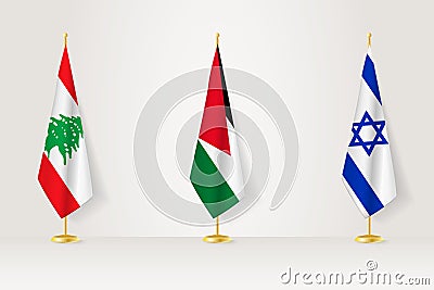 Political gathering of governments. Flags of Lebanon, Jordan and Israel Vector Illustration