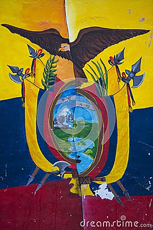 Political graffiti in Otavalo, flag and American Bald Eagle Editorial Stock Photo