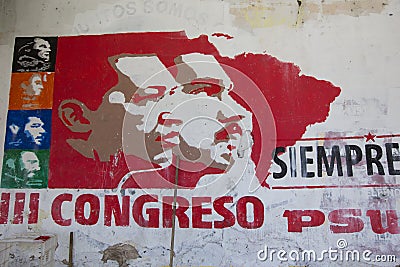 Political grapffiti of Hugo Chavez and Nicolas Maduro on a wall Editorial Stock Photo