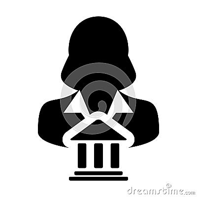 Political icon vector with female person profile avatar with building symbol for governance in glyph pictogram Vector Illustration
