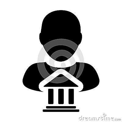 Political icon vector with male person profile avatar with building symbol for governance in glyph pictogram Vector Illustration