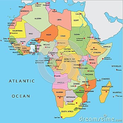 Political map of Africa Cartoon Illustration