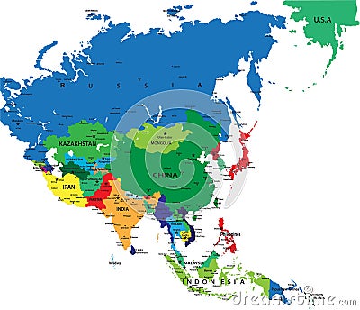 Political map of Asia Vector Illustration