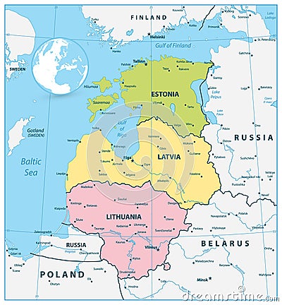 Political Map of the Baltic States Vector Illustration