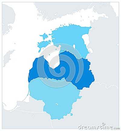 Political Map of the Baltic States In Three Shades of Blue Vector Illustration