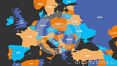 Political map of Europe continent in four colors with white country name labels. Vector illustration Vector Illustration