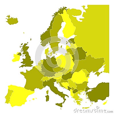 Political map of Europe in four shades of yellow on white background. Vector illustration Vector Illustration