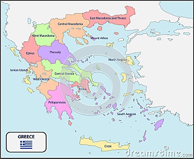 Political Map of Greece with Names Vector Illustration