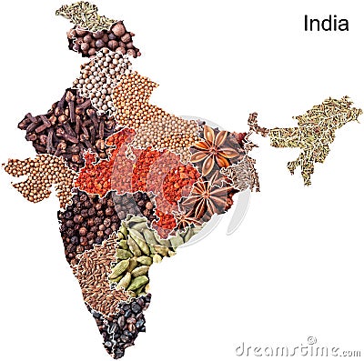 Political map of India with spices Stock Photo