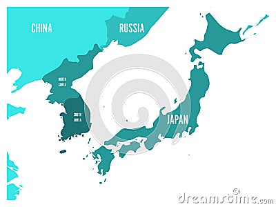 Political map of Korean and Japanese region, South Korea, North Korea and Japan. Vector Illustration