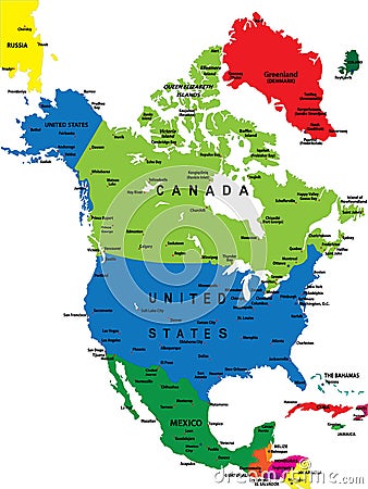 Political map of North America Vector Illustration