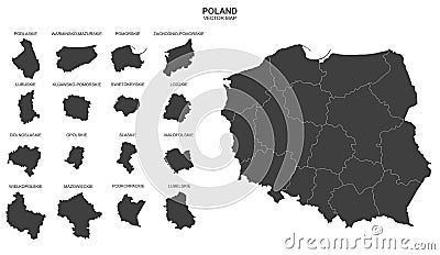 Political map of Poland isolated on white background Vector Illustration