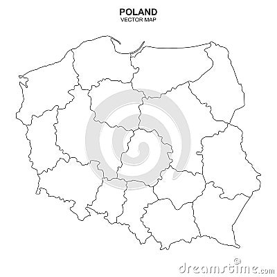 Political map of Poland isolated on white background Vector Illustration