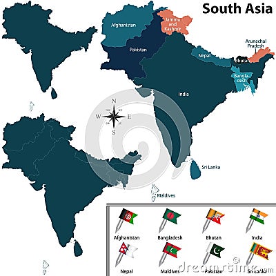 Political map of South Asia Vector Illustration