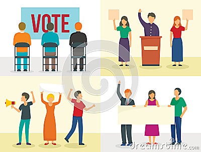 Political meeting banner set, flat style Vector Illustration