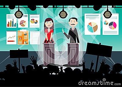 Political Meeting or Business Conference with Audience Vector Illustration