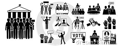 Political meeting icon set, simple style Vector Illustration