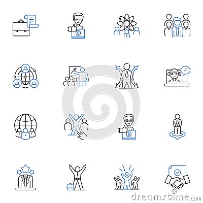 Political philosophy line icons collection. Democracy, Authority, Sovereignty, Liberty, Equality, Justice, Fascism Vector Illustration