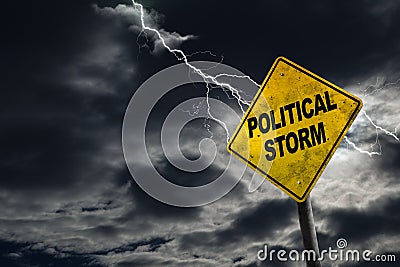 Political Storm Sign With Stormy Background Stock Photo