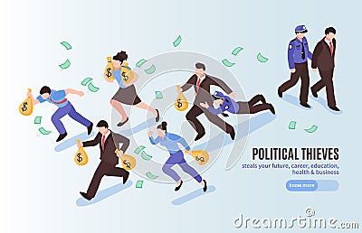 Political Thieves Isometric Poster Vector Illustration