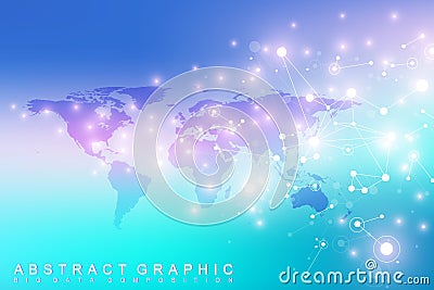 Political World Map with global technology networking concept. Digital data visualization. Lines plexus. Big Data Vector Illustration