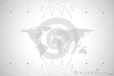 Political World Map with global technology networking concept. Digital data visualization. Lines plexus. Big Data Vector Illustration