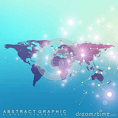 Political World Map with global technology networking concept. Digital data visualization. Lines plexus. Big Data Vector Illustration