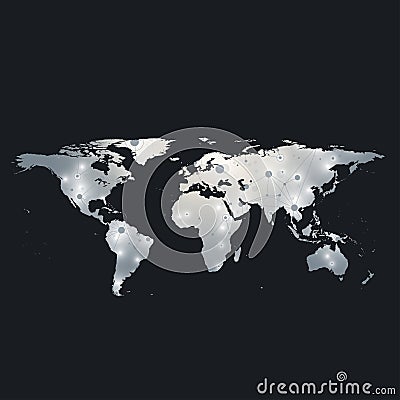 Political World Map with global technology networking concept. Digital data visualization. Lines plexus. Big Data Vector Illustration